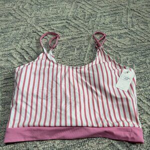 Coral Reef longline bikini top NWT white & pink striped size Large